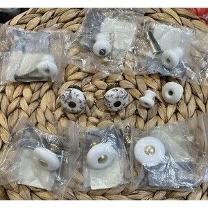 6 NEW Old stock & 4 Used Belwith White & Floral Ceramic Knobs Modern Farmhouse